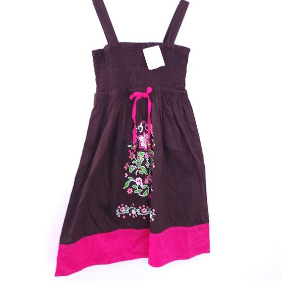 NEW Pinky Summer Dress Size 10 Brown Pink Sleeveless Sundress, Floral, Ribbon - Picture 1 of 4